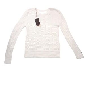 Calia by Carrie Underwood Effortless Crochet Sweater Pure White Open Back XS NEW